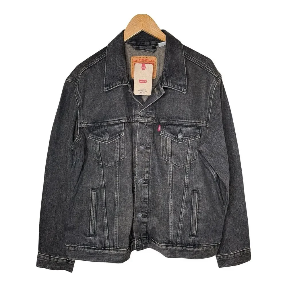 Levis Type III Denim Trucker Jacket Washed Black Dark Grey Mens Large NWT